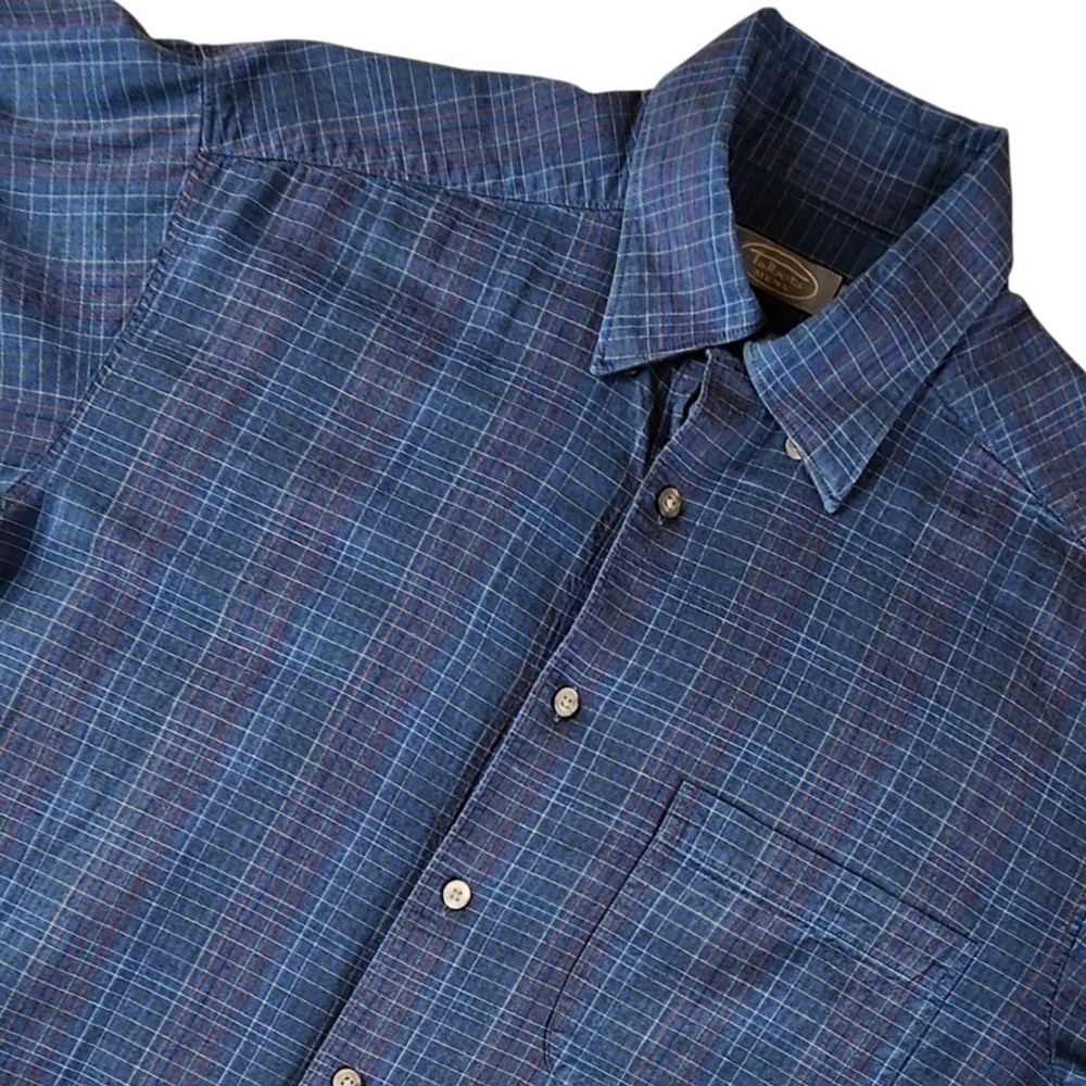 Talbots Mens Blue Medium Plaid Herringbone Button Down Shirt Long Sleeve
